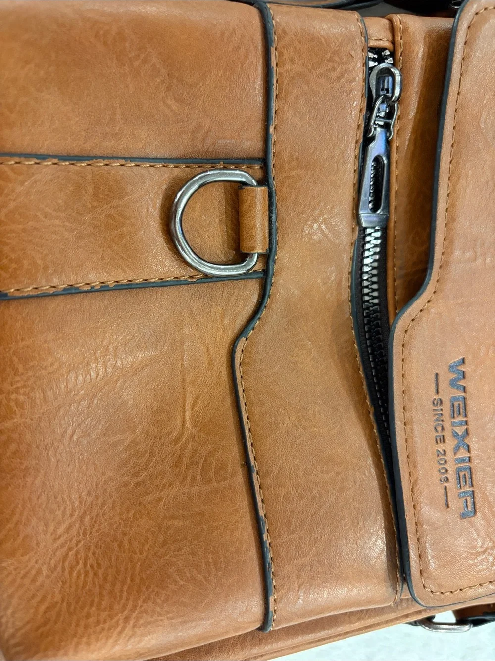 Weixier Tan Leather Messenger Bag for Men